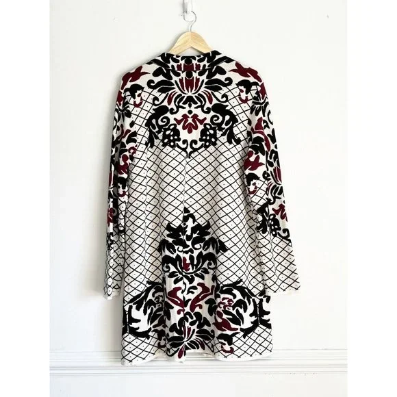 Chico’s Cardigan Jacket Sz 3 XL Black Ivory Stretch Polyester Contrast Scroll - Picture 14 of 15